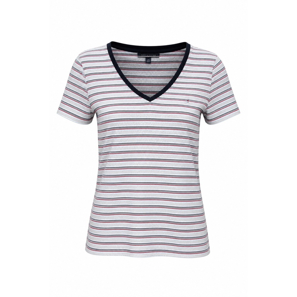 Tommy Hilfiger Womens Striped V-Neck T-Shirt XL White Red Blue Preppy J53HP139